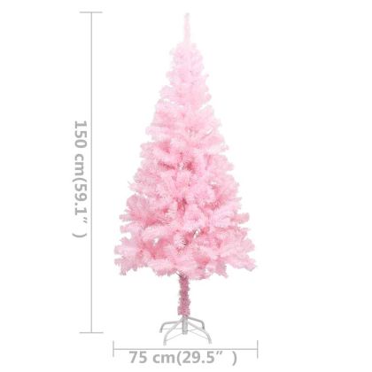Изкуствена осветена коледна елха с топки розова 150 см PVC