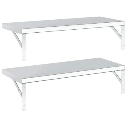 Стенни рафтове 2 бр 75x30 см сребристи неръждаема стомана