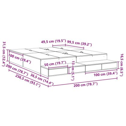 Легло с място за съхранение Бяло 200 cm Инженерно дърво