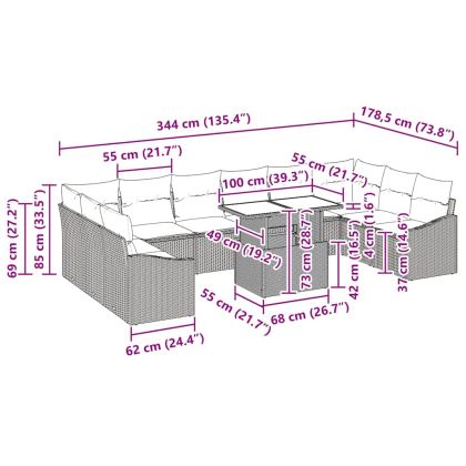 Комплект дивани с възглавница 11 pcs Черно полиратан