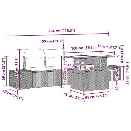 Комплект дивани с възглавница 5 pcs Кафяв и Кремав полиратан