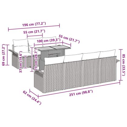 Градински Софа Комплект с възглавница 8 pcs Черно и кремаво