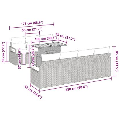 Градински Софа Комплект с възглавница 8 pcs Сив и кафяв