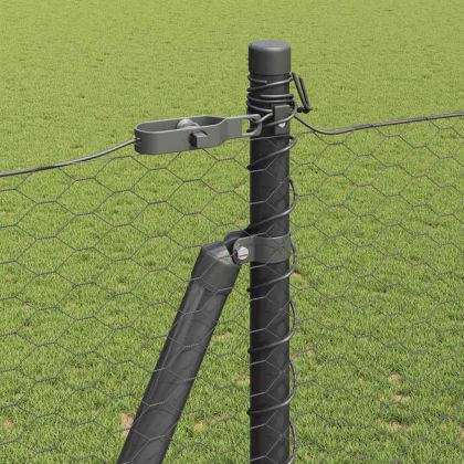 Оградa с колчета Сив 1.5 x 25 m Покрит със PVC стомана
