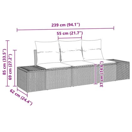 Градински Софа Комплект с възглавница със съхранение 3 pcs Сив
