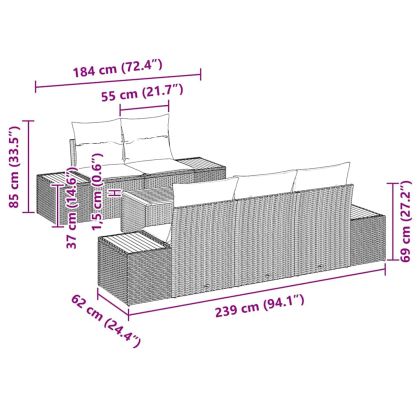 Градински Софа Комплект с възглавница 6 pcs Сив Полиратан