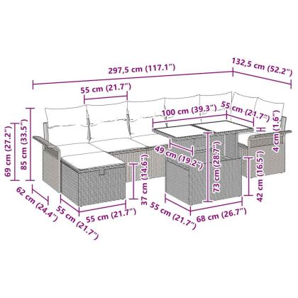 Градински Софа Комплект 8 pcs Светлосиво Полиратан