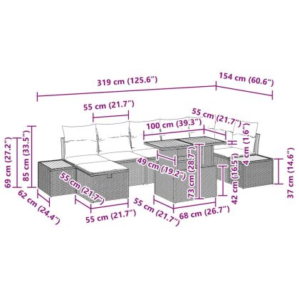 Градински Софа Комплект с възглавница 8 pcs Бежово Полиратан