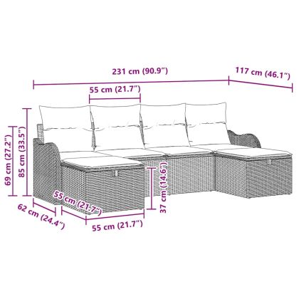 Градински Софа Комплект с възглавница 6 pcs Бежово полиратан