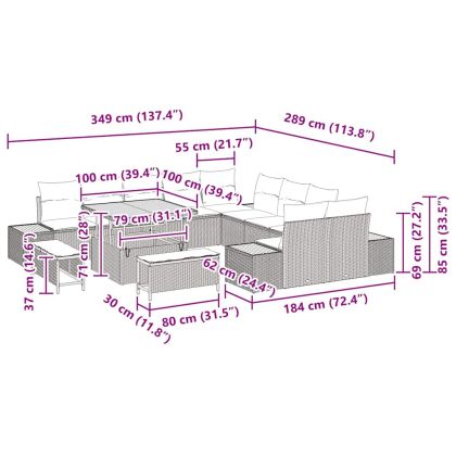 Градински Софа Комплект с възглавница 13 pcs Черно Полиратан