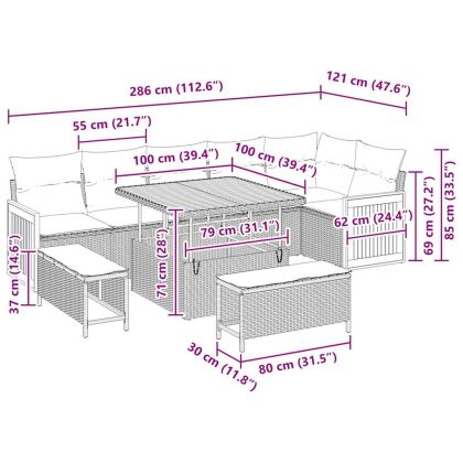 Градински Софа Комплект с възглавница 9 pcs Сив