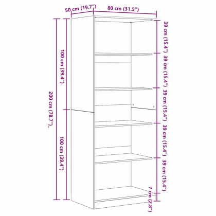 Гардероб Черен дъб 80 x 50 x 200 см Инженерно дърво