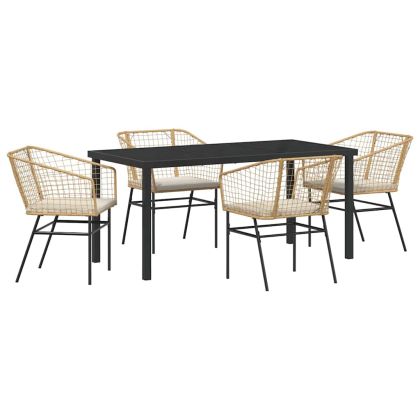 Комплект за хранене в градината 5 pcs Кафяво полиратан