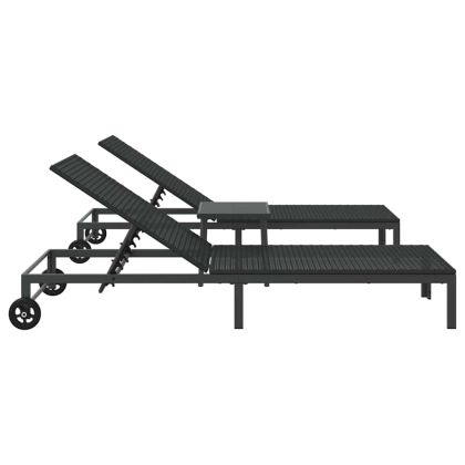 Шезлонг с възглавница 2-човек 3 pcs Черно полиратан