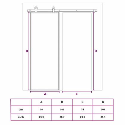 Плъзгаща се врата 76x205 см прозрачно ESG стъкло и алуминий