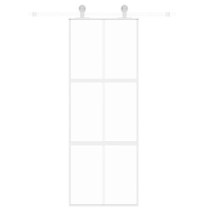 Плъзгаща се врата, бяла, 76x205 см, закалено стъкло и алуминий