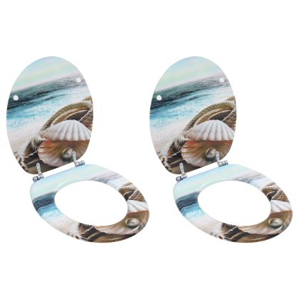 WC тоалетни седалки, 2 бр, с капаци, МДФ, морски дизайн