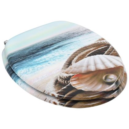 WC тоалетни седалки, 2 бр, с капаци, МДФ, морски дизайн