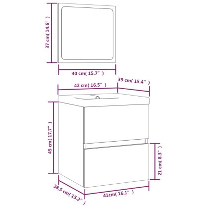 Шкаф за баня с мивка и огледало, дъб сонома