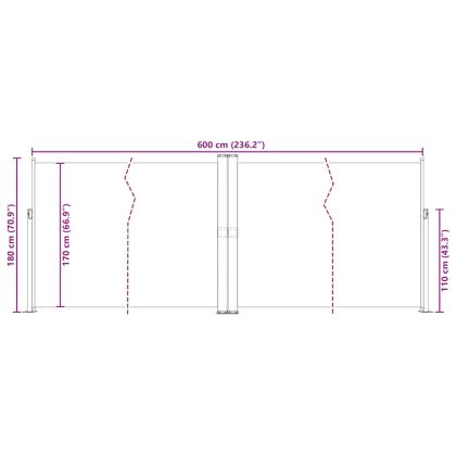 Прибираща се странична тента, черна, 180х600 см