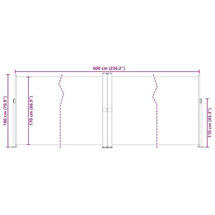Прибираща се странична тента, черна, 180х600 см