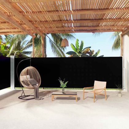 Прибираща се странична тента, черна, 180х1000 см