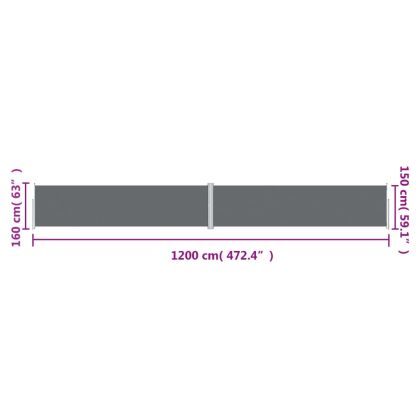 Прибираща се странична тента, антрацит, 160х1200 см