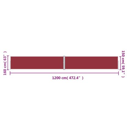 Прибираща се странична тента, червена, 160х1200 см