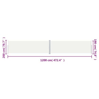 Прибираща се странична тента, кремава, 200х1200 см