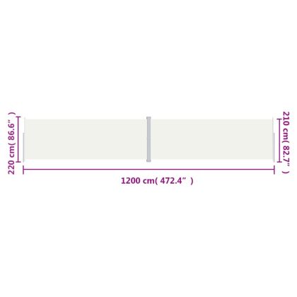 Прибираща се странична тента, кремава, 220x1200 см