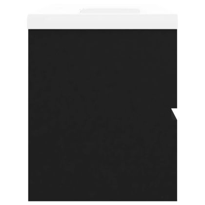 Шкаф за баня с вградена мивка, черен, инженерно дърво