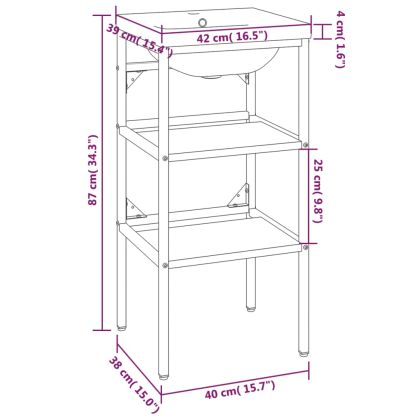 Рамка за мивка за баня с вграден умивалник, черна, желязна