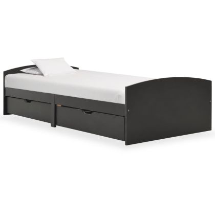 Рамка за легло с 2 чекмеджета сива бор масив 90x200 см