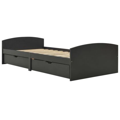 Рамка за легло с 2 чекмеджета сива бор масив 90x200 см