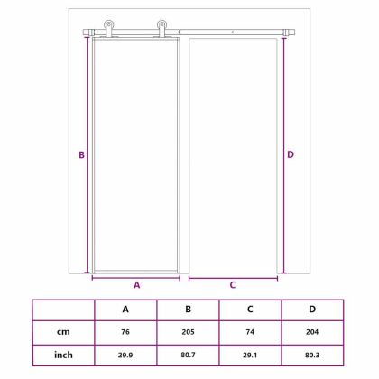 Плъзгаща се врата, черна, 76x205 см, закалено стъкло и алуминий