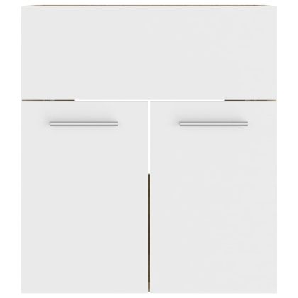 Шкаф за баня с вградена мивка бяло и дъб сонома инженерно дърво