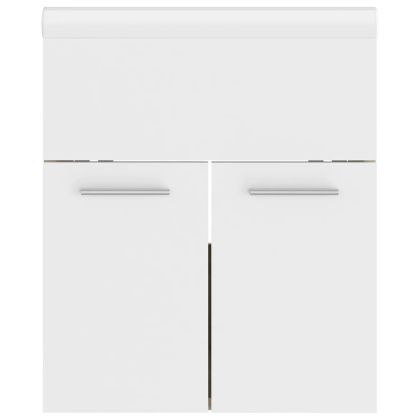 Шкаф за баня с вградена мивка бяло и дъб сонома инженерно дърво