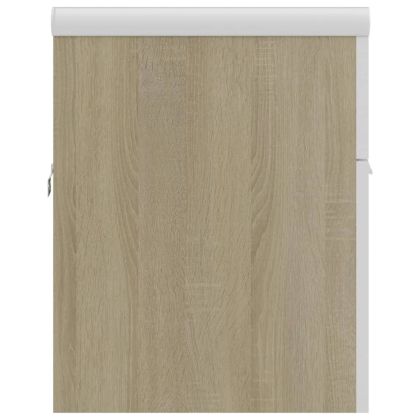 Шкаф за баня с вградена мивка бяло и дъб сонома инженерно дърво