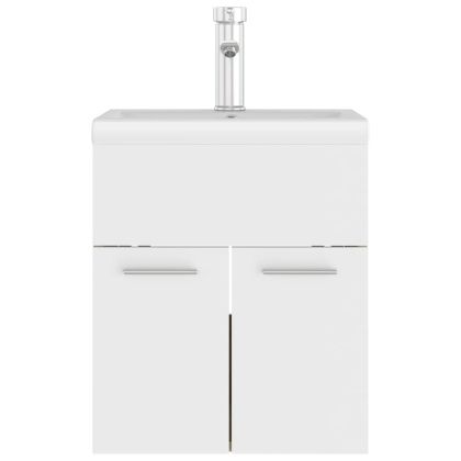 Шкаф за баня с вградена мивка бяло и дъб сонома инженерно дърво