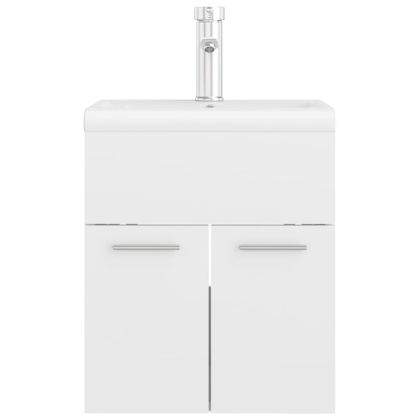 Шкаф за баня с вградена мивка, бял гланц, инженерно дърво