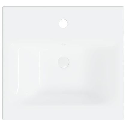 Шкаф за баня с вградена мивка, бял гланц, инженерно дърво