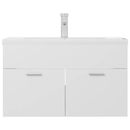 Шкаф за баня с вградена мивка, бял, инженерно дърво