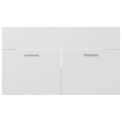 Шкаф за баня с вградена мивка, бял, инженерно дърво