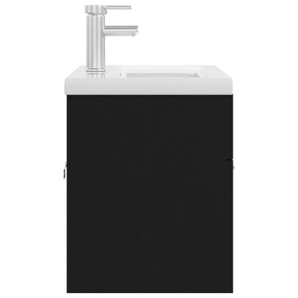 Шкаф за баня с вградена мивка, черен, инженерно дърво