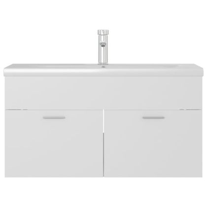 Шкаф за баня с вградена мивка, бял, инженерно дърво