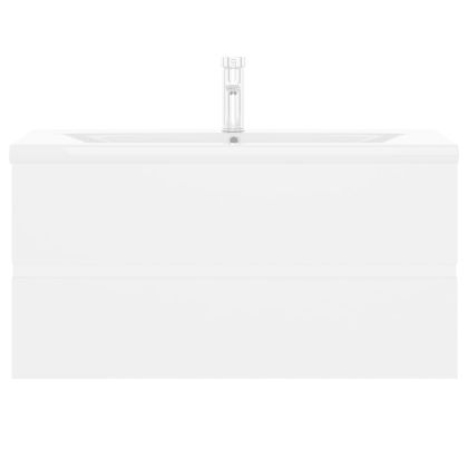 Шкаф за баня с вградена мивка, бял, инженерно дърво