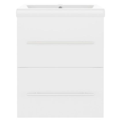 Шкаф за баня с вградена мивка, бял, инженерно дърво