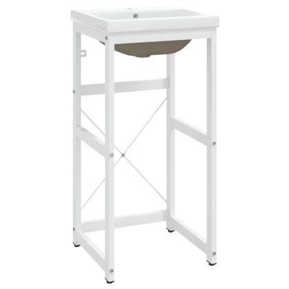 Рамка за мивка за баня с вграден умивалник, бяла, желязна