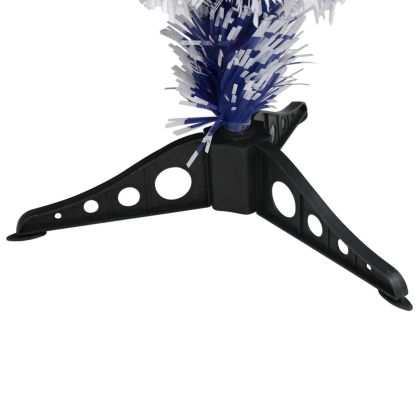 Изкуствена осветена коледна елха бял и син 64 см оптично влакно