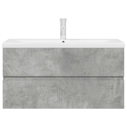 Комплект мебели за баня от 2 части бетонно сив инженерно дърво